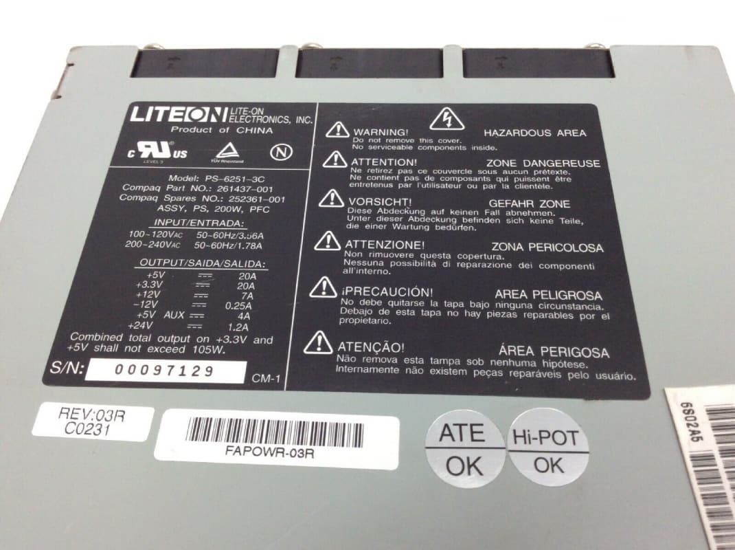 Блок Питания HP 252361-001 200W