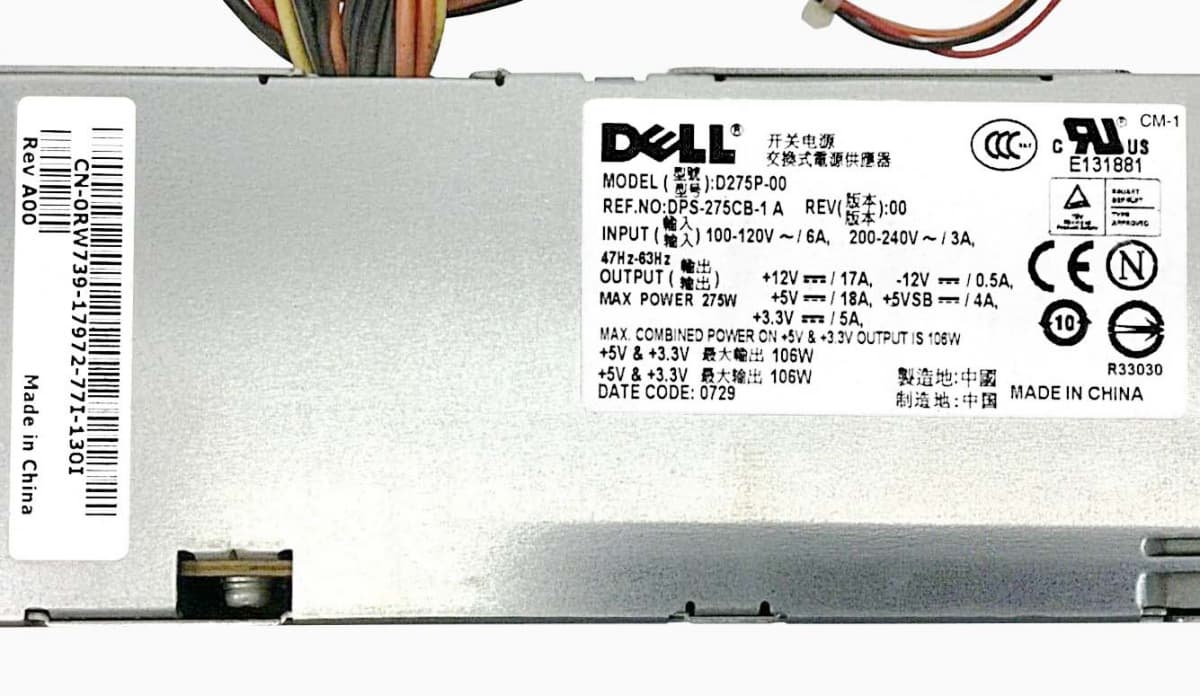 Блок Питания Dell 0PW124 275W