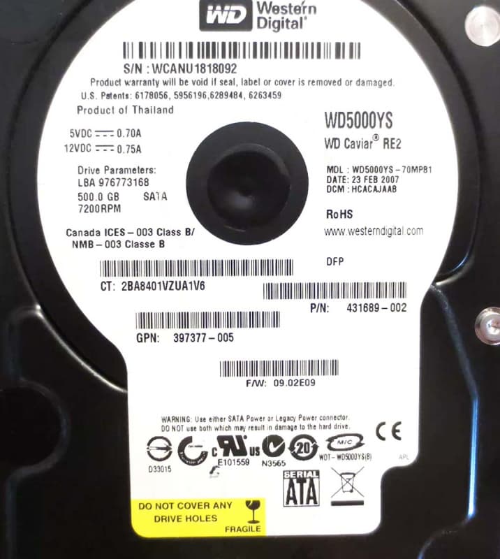 Жесткий диск HP 431689-002 500Gb 7200 SATAI 3,5" HDD