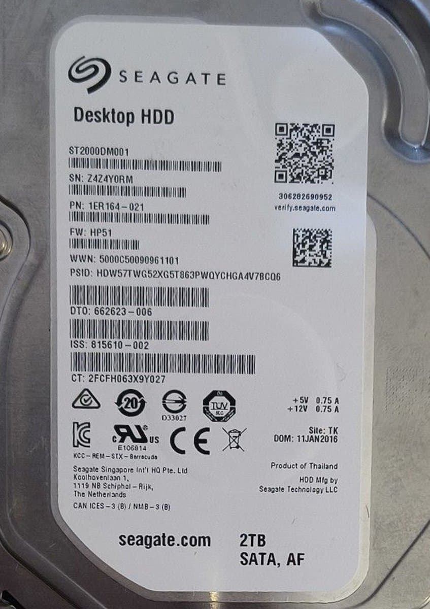 Жесткий диск Seagate 2Tb 7200 SATAIII 3.5" HDD 823030-001