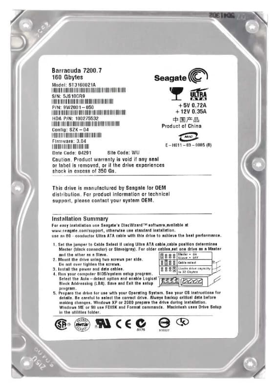Жесткий диск Seagate ST3160021A 160Gb 7200 IDE 3.5" HDD