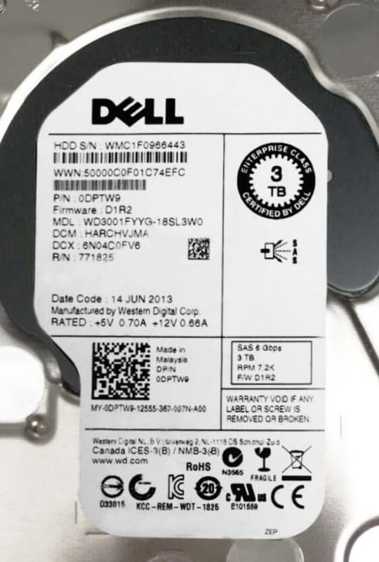 Жесткий Диск Dell WD3001FYYG-18SL3W0 3Tb SAS 3,5" HDD