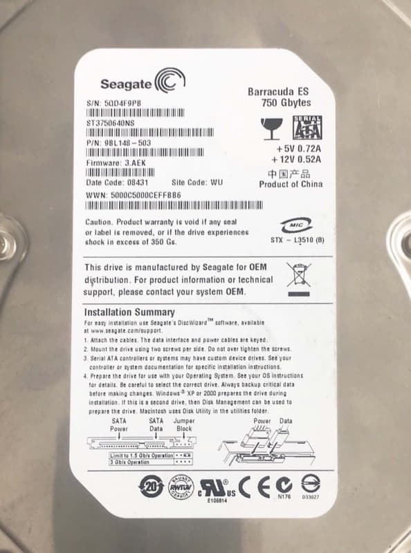Жесткий диск Seagate 9BL148 750Gb  SATAII 3,5" HDD