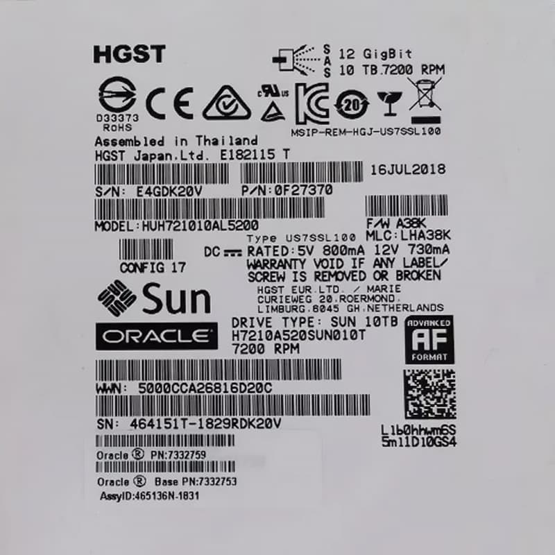 Жесткий Диск HGST 0F27370 10Tb SAS 3,5" HDD