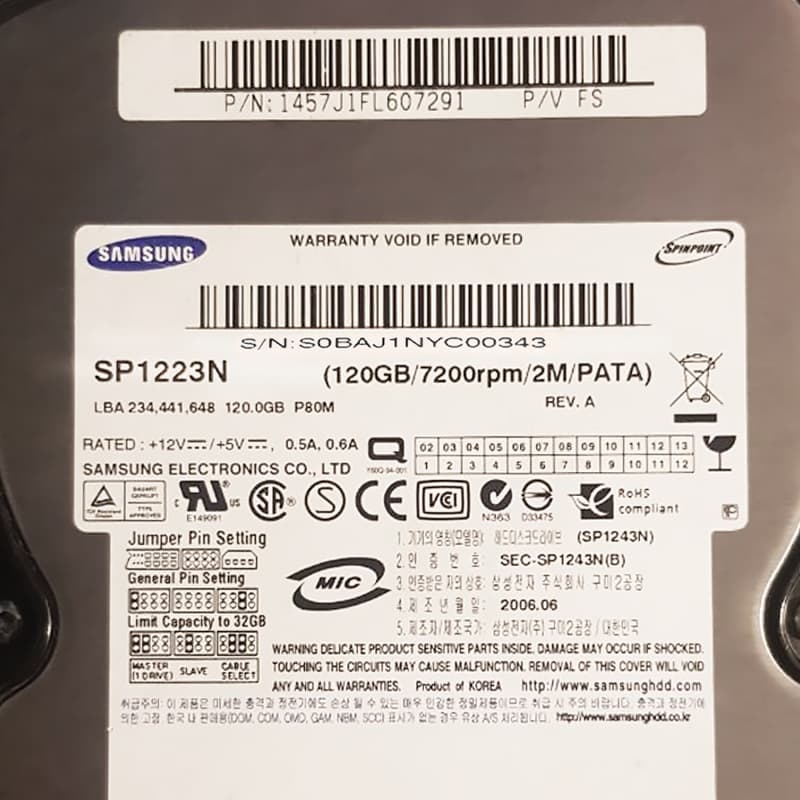 Жесткий Диск Samsung SP1223N 120Gb IDE 3,5" HDD
