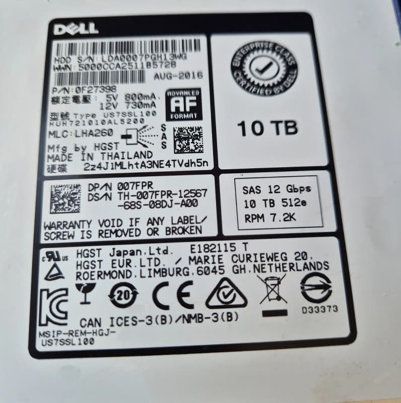Жесткий диск Dell 007FPR 10TB 7200 SAS 3,5" HDD