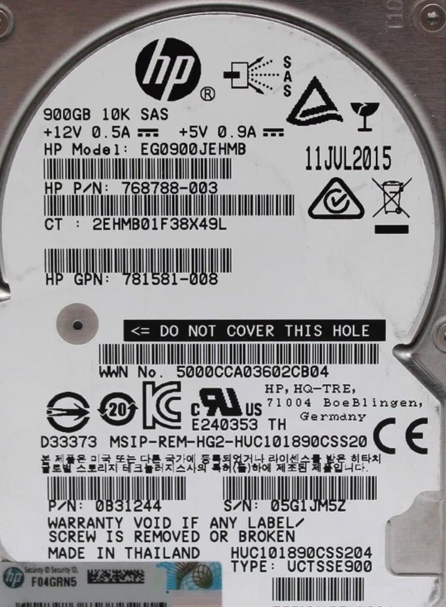 Жесткий диск HP 900Gb 10520 SAS 2.5" HDD 0B31244