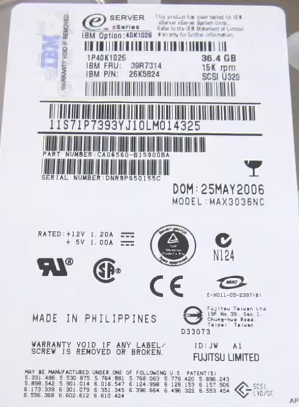 Жесткий диск IBM CA06560-B15900BA 36,4Gb 15000 U320SCSI 3.5" HDD