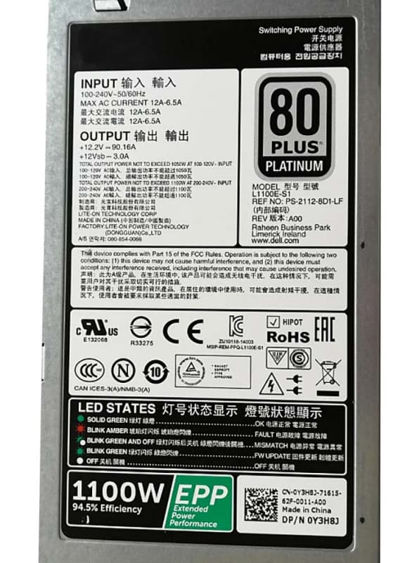 Резервный Блок Питания Dell 0Y3H8J 1100W