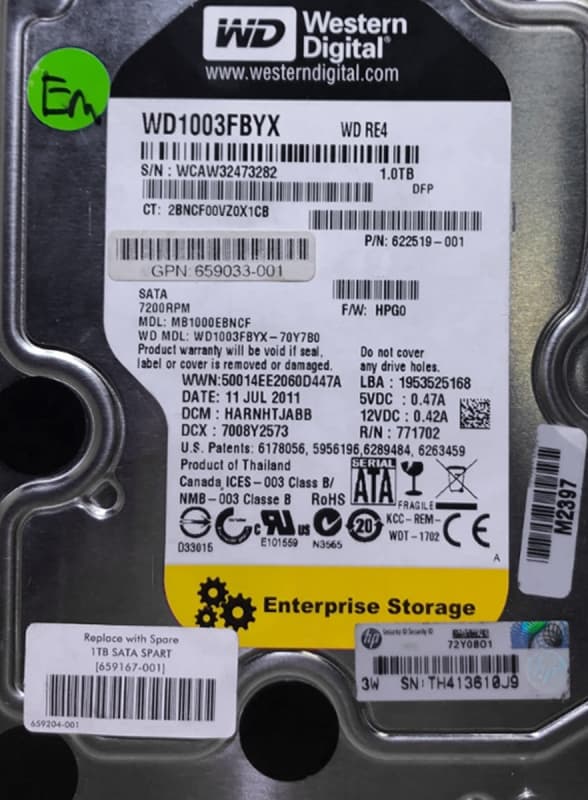 Жесткий диск HP 659204-001 1Tb  SATAII 3,5" HDD