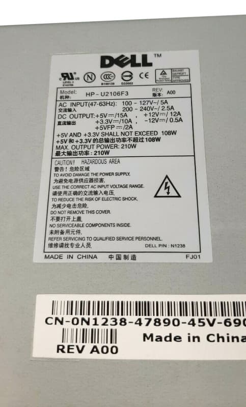 Блок питания Dell 0N1238 210W