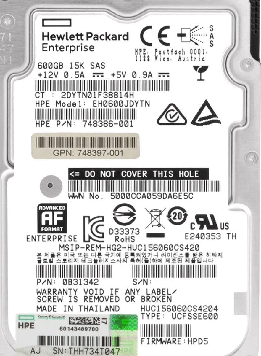 Жесткий диск HP 600Gb 15000 SAS 2.5" HDD 785226-005