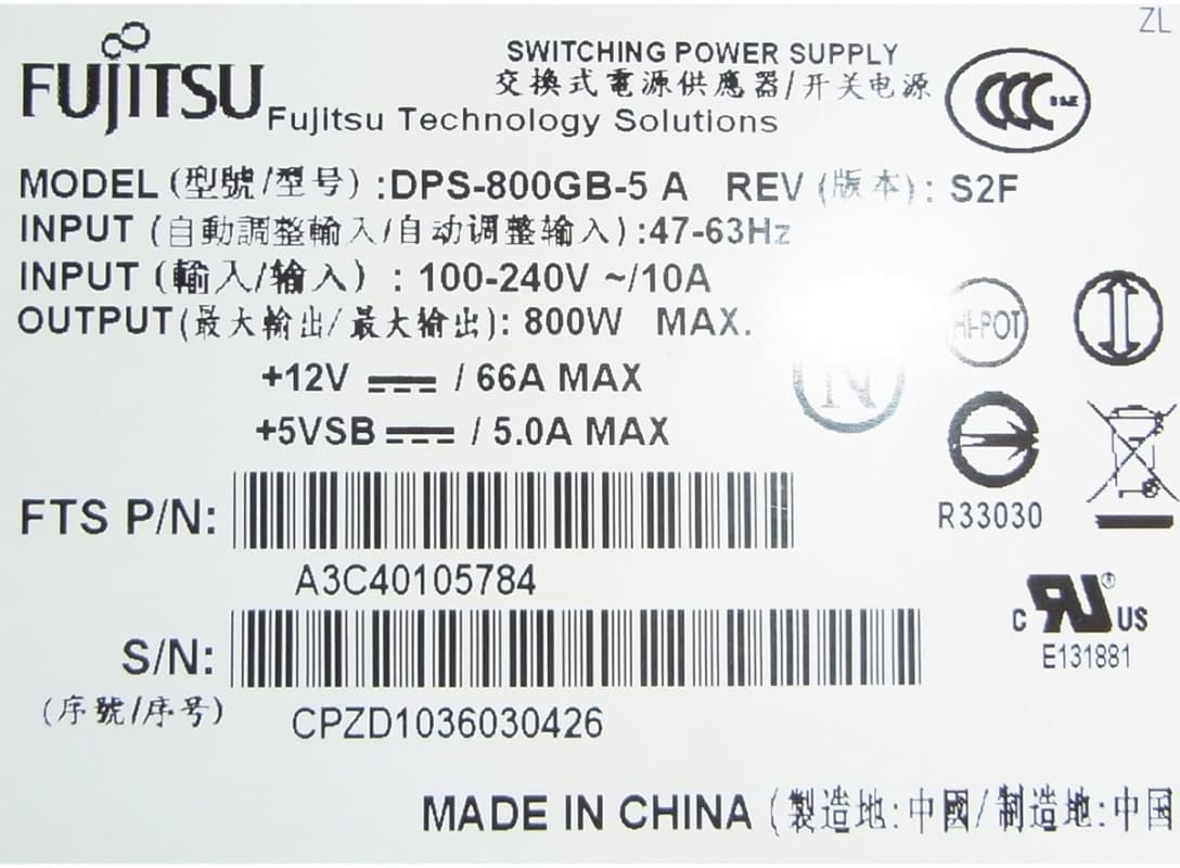 Резервный Блок Питания Fujitsu DPS-800GB-5 A 800W