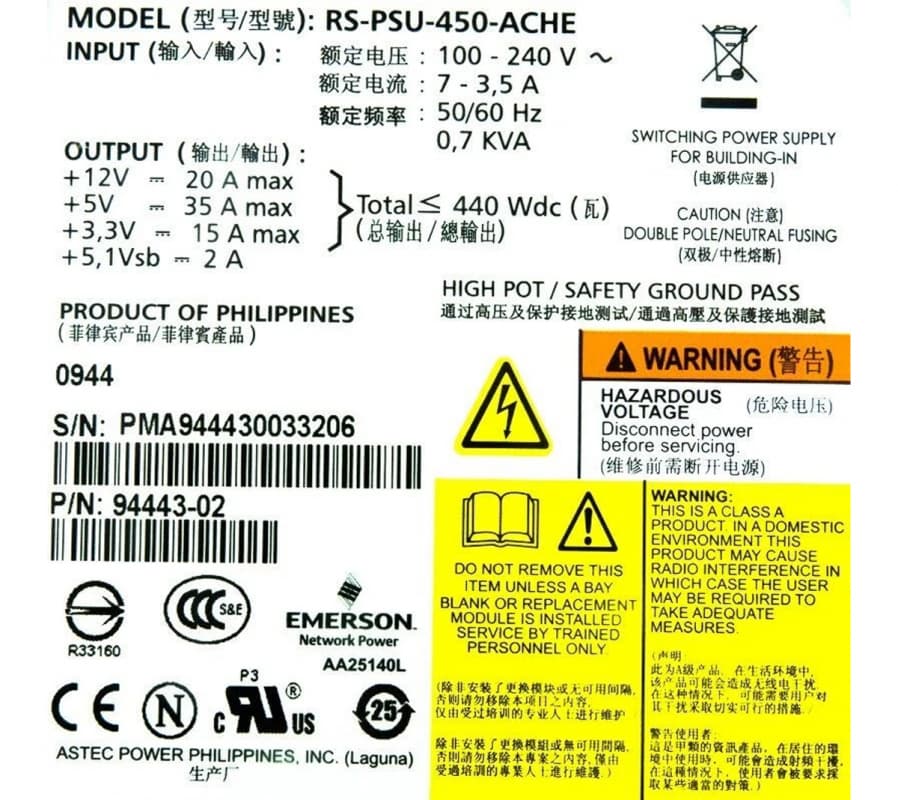Блок питания NetApp 94443-02 440W