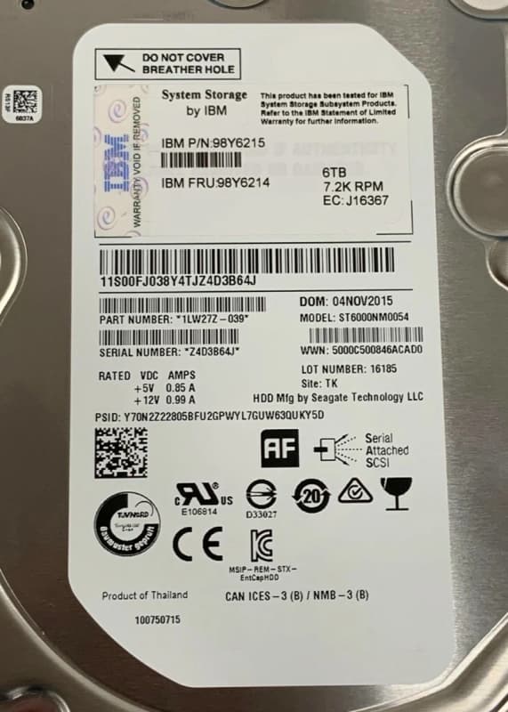 Жесткий диск IBM 98Y6215 6Tb 7200 SAS 3,5" HDD