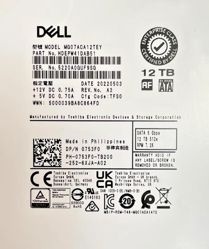Жесткий диск Dell 753F0 12Tb 7200 SATAIII 3.5" HDD