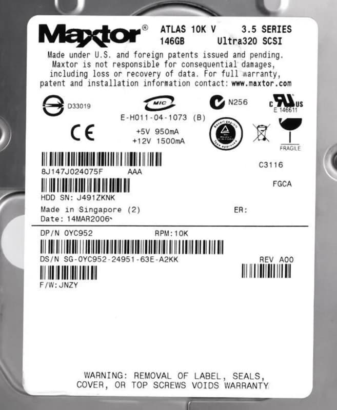 Жесткий диск Dell YC952 146Gb  U320SCSI 3.5" HDD