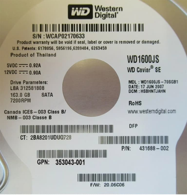 Жесткий диск HP 353043-001 160Gb  SATA 3,5" HDD