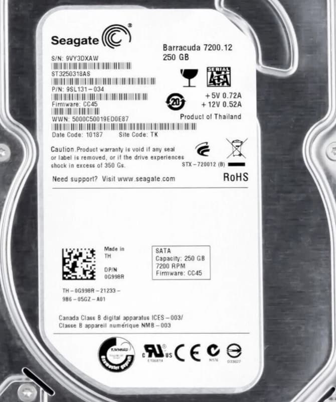 Жесткий диск Dell G998R 250Gb  SATAII 3,5" HDD