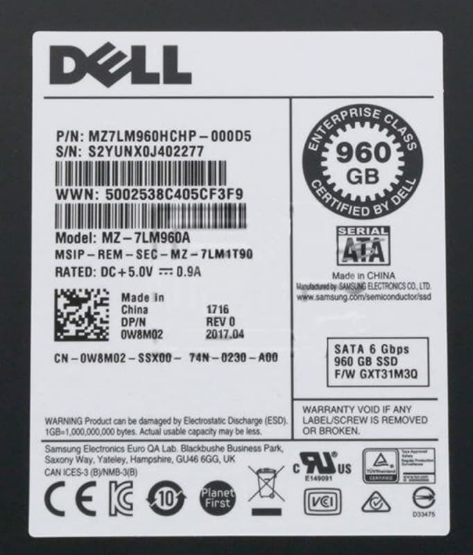 Жесткий диск Dell MZ7LM960HCHP-000D5 960Gb SATAIII 2,5" SSD