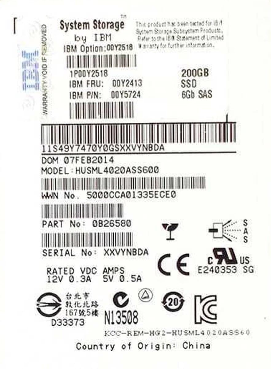 Жесткий диск IBM 200Gb  SAS 2.5" SSD 00Y2413