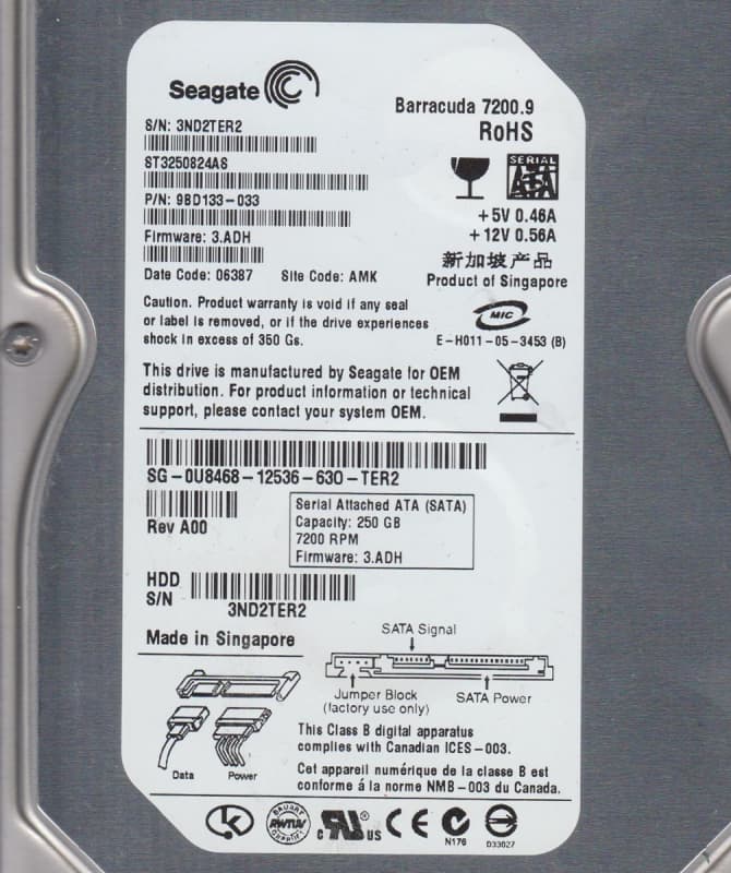 Жесткий диск Dell U8468 250Gb SATAII 3,5" HDD