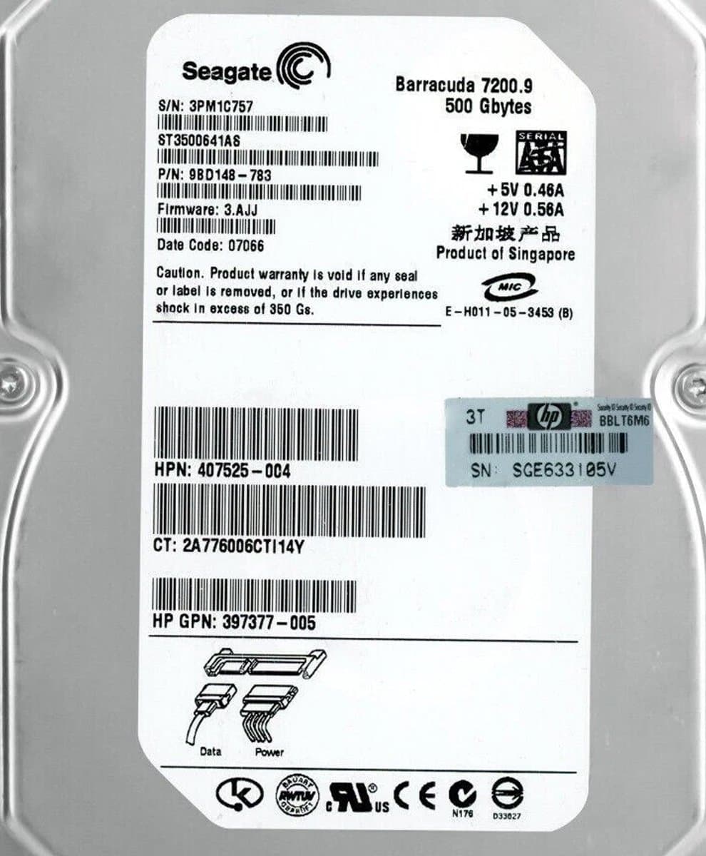 Жесткий диск HP 500Gb 7200 SATA 3.5" HDD 407525-004