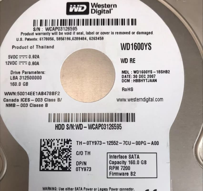 Жесткий диск Dell WD1600YS-18SHB2 160Gb  SATAII 3,5" HDD