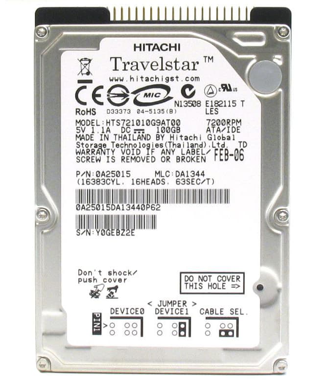 Жесткий Диск Hitachi 0A25015 100Gb 7200 IDE 2,5" HDD