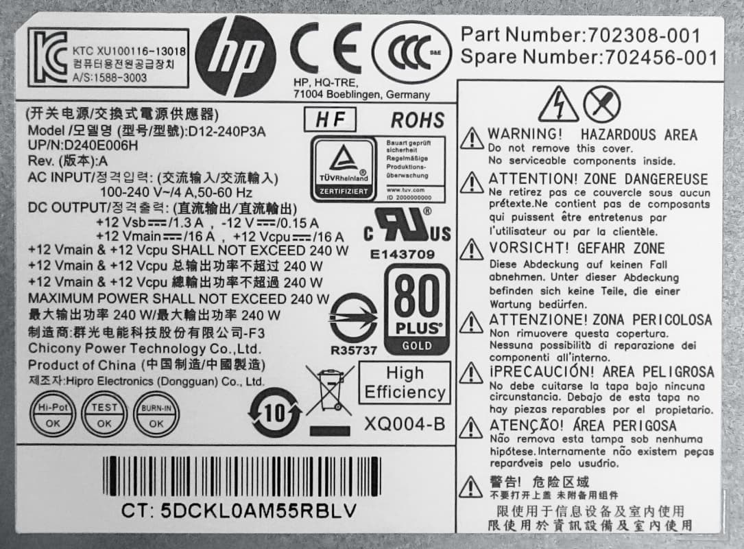 Блок Питания HP 702308-001 240W