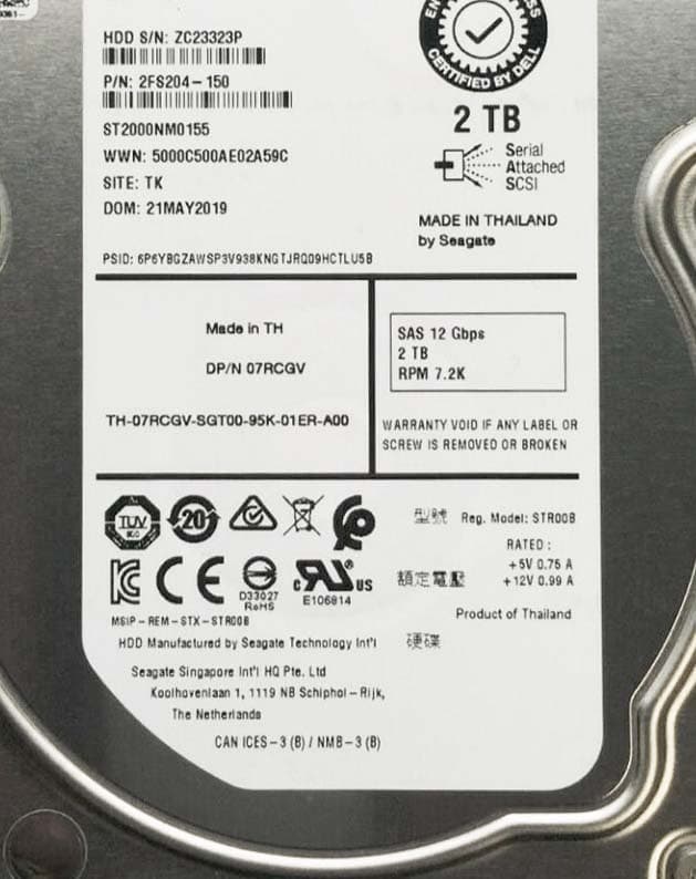 Жесткий диск Dell DVF01 2Tb 7200 SAS 3,5" HDD