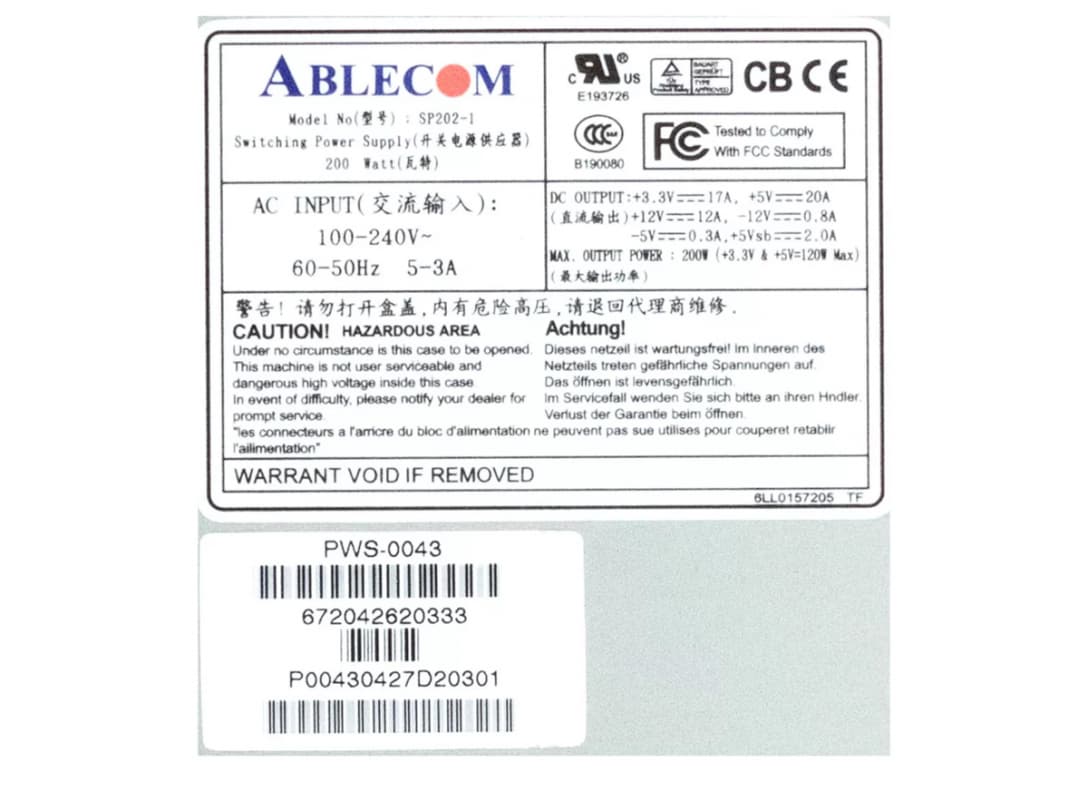 Блок Питания SuperMicro 9PA2003901 200W