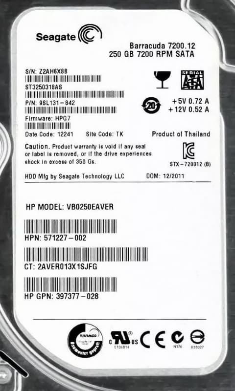 Жесткий диск HP 9SL131-842 250Gb  SATAII 3,5" HDD