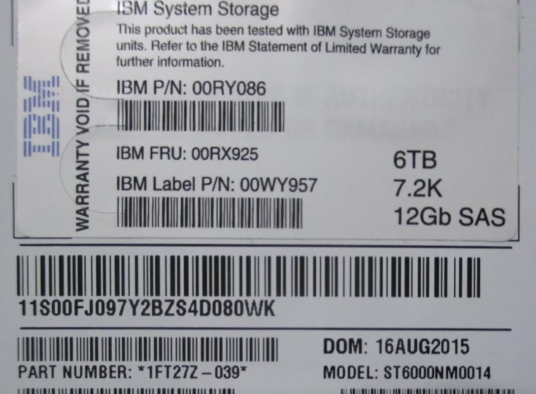 Жесткий диск IBM 00RX925 6Tb 7200 SAS 3,5" HDD
