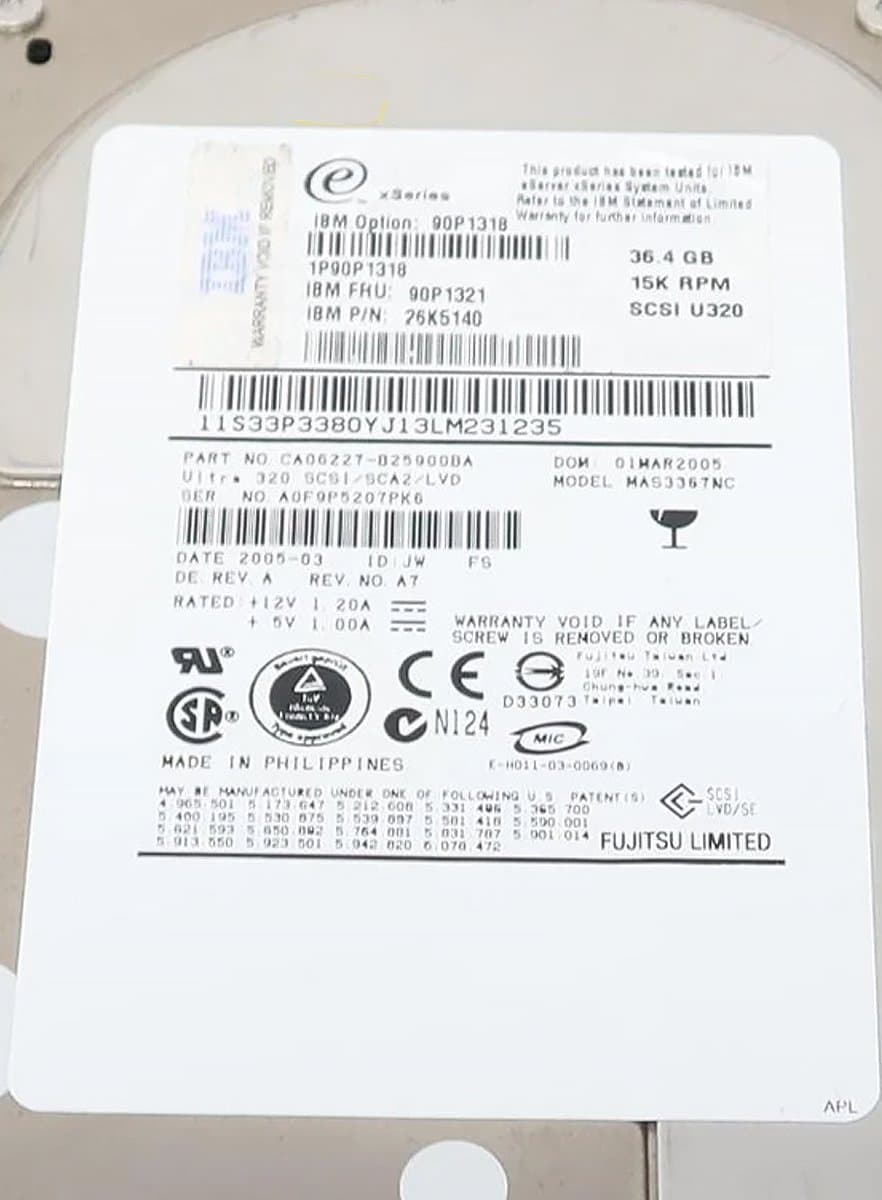 Жесткий диск  IBM 36.4Gb 15000 U320SCSI 3.5" HDD 90P1318
