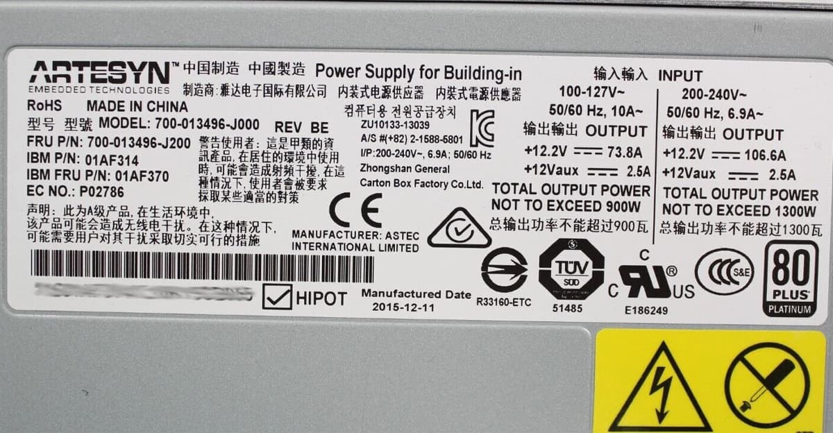 Блок Питания IBM 01AF370 1300W