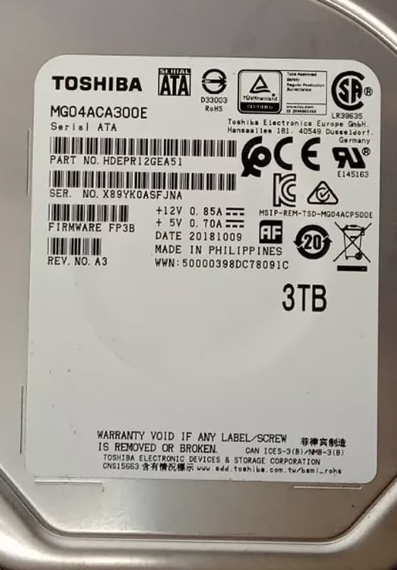 Жесткий диск Toshiba MG04ACA300E 3Tb 7200 SATAIII 3,5" HDD
