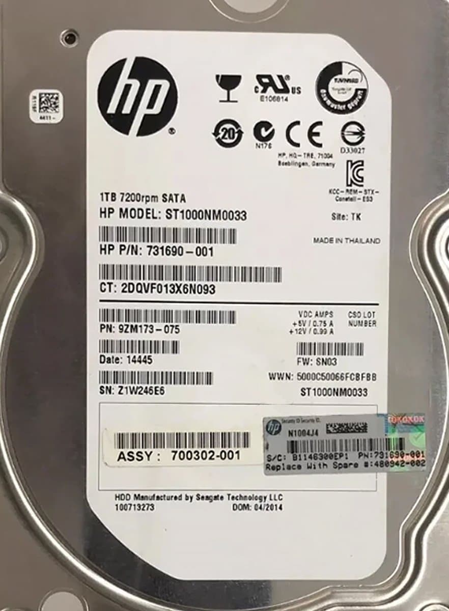 Жесткий диск HP 1Tb 7200 SATAII 3.5" HDD 599690-002