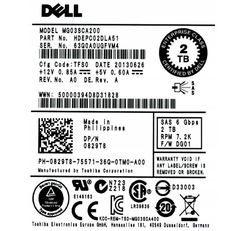 Жесткий диск Dell HDEPC02DPA51 2Tb 7200 SAS 3,5" HDD