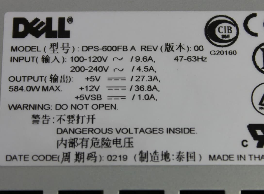 Блок Питания Dell 09X809 584W