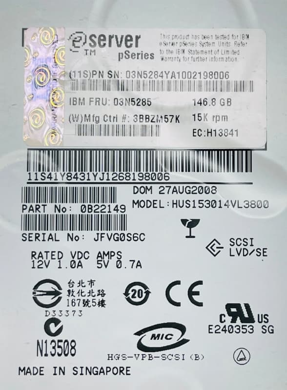 Жесткий диск IBM 03N5284 146,8Gb  U320SCSI 3.5" HDD