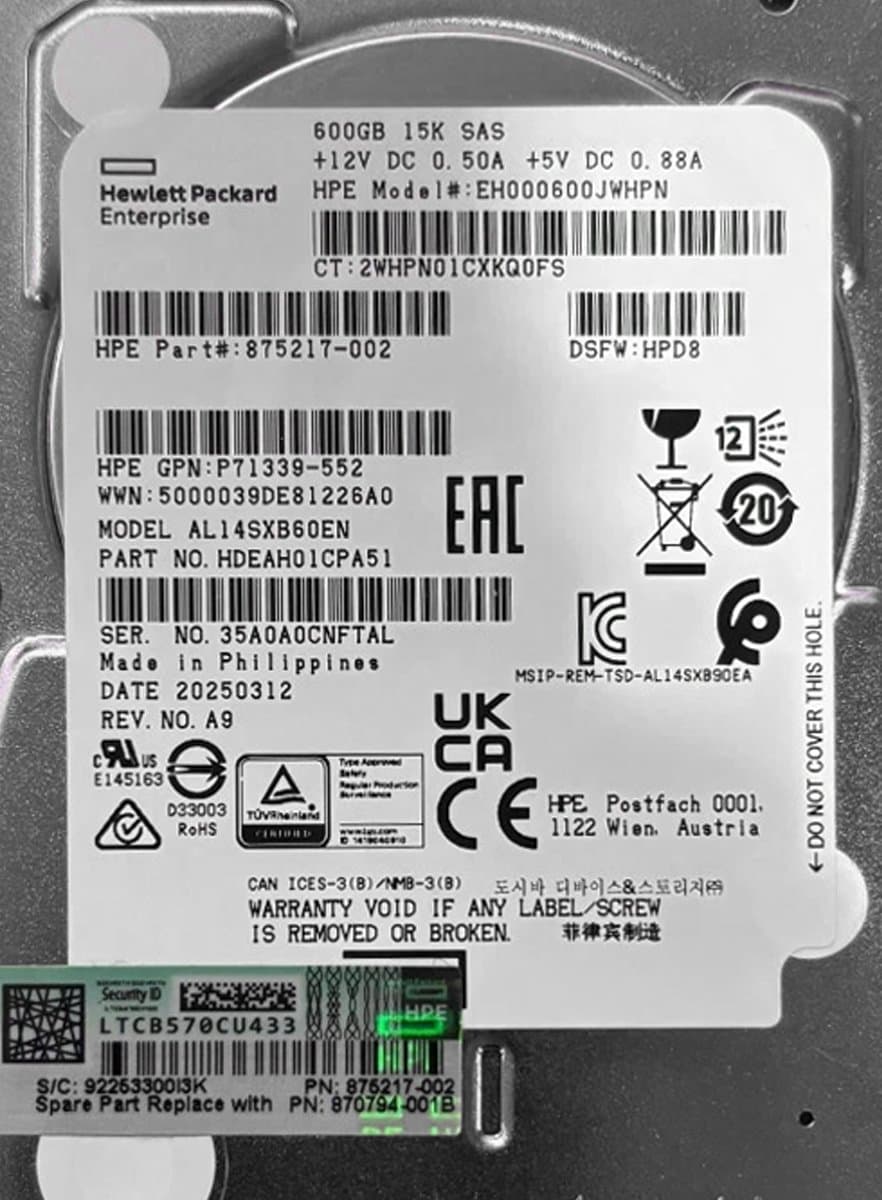 Жесткий диск HP 600Gb 15000 SAS 2.5" HDD HDEAH01CHA51