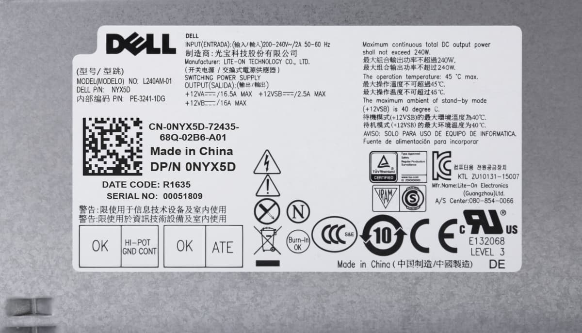 Блок Питания Dell 0NYX5D 240W