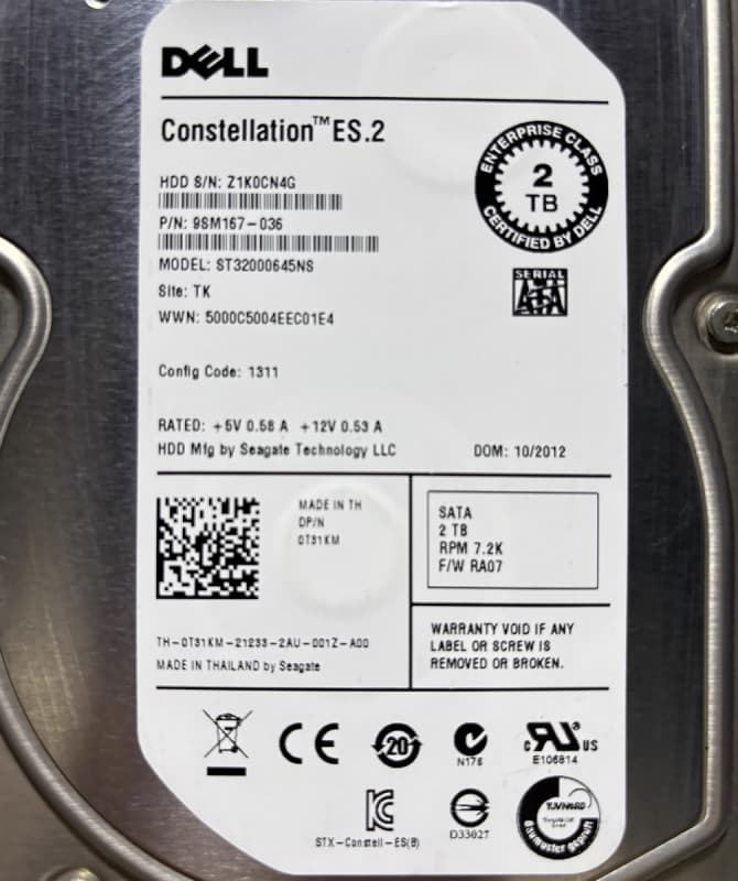 Жесткий диск Dell 9SM167-036 2Tb 7200 SATAIII 3.5" HDD