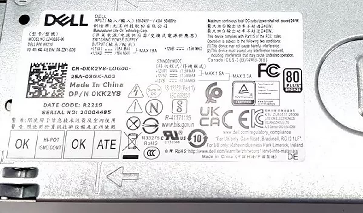 Блок питания Dell KK2Y8 240W
