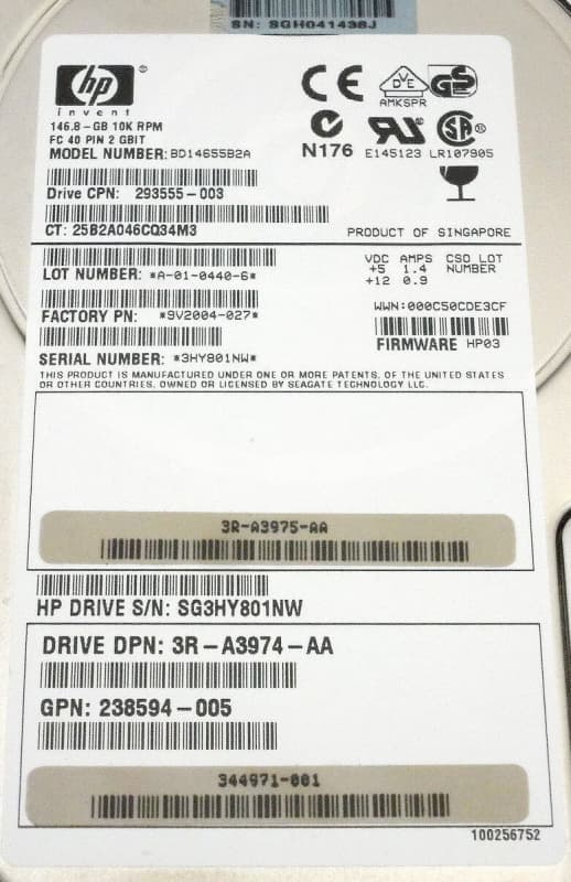 Жесткий диск HP 293555-003 146,8Gb  Fibre Channel  3,5" HDD