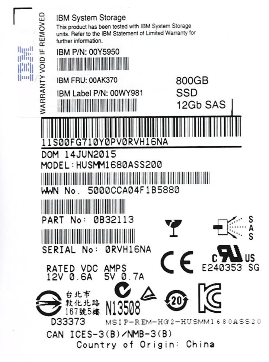 Жесткий диск IBM 800Gb  SAS 2.5" SSD 00Y5950