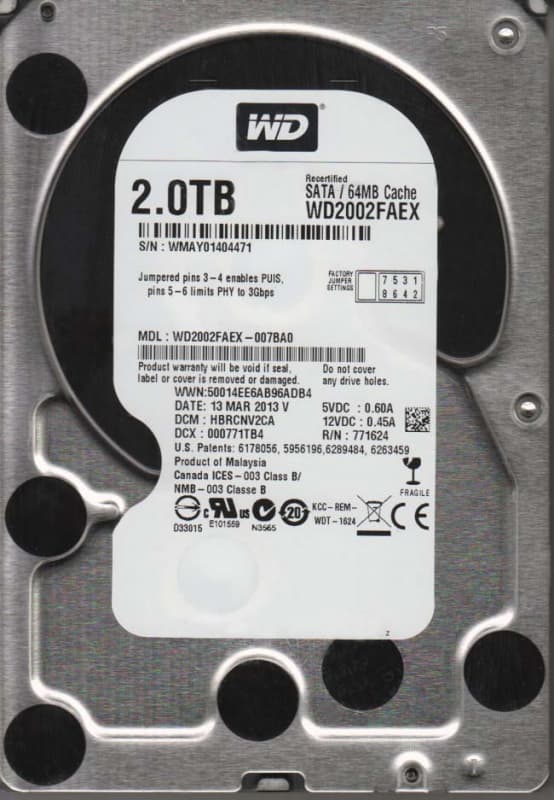 Жесткий диск Western Digital WD2002FAEX 2Tb  SATAIII 3,5" HDD