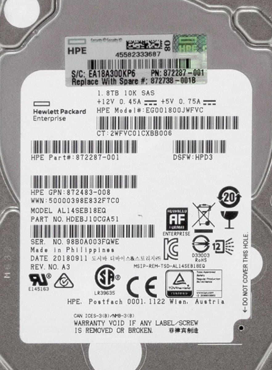 Жесткий диск HP 1,8TB 10000 SAS 2.5" HDD 872287-001