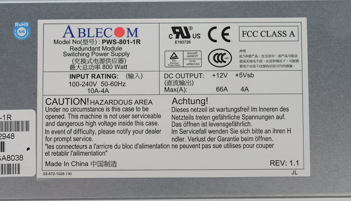 Резервный Блок Питания SuperMicro PWS-801P-1R 885W